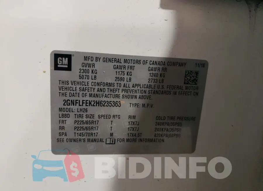 2GNFLFEK2H6235363 Photo# 13