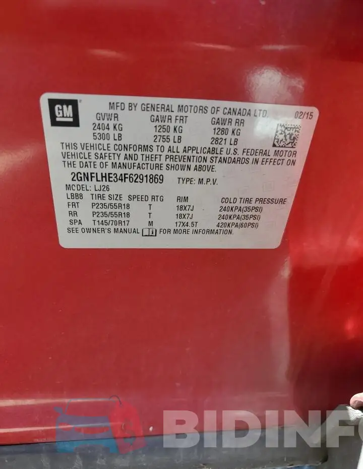 2GNFLHE34F6291869 Photo# 12
