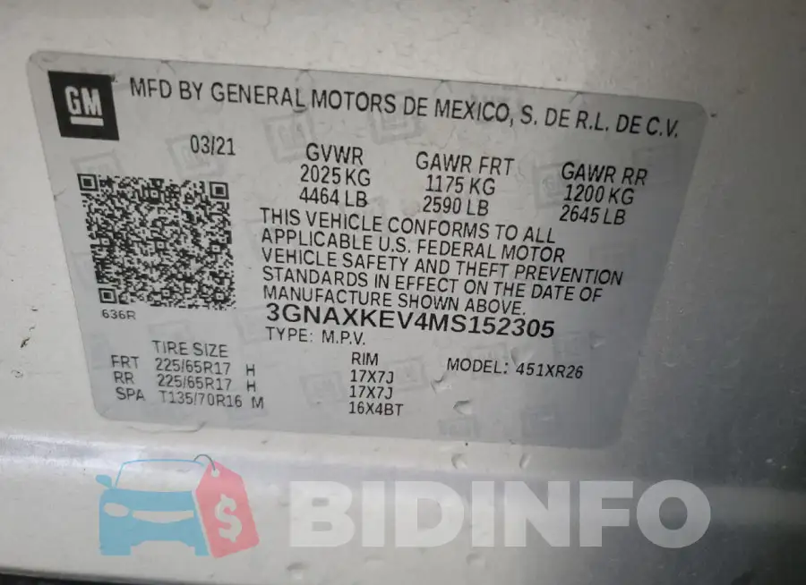 3GNAXKEV4MS152305 Photo# 13
