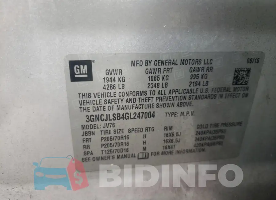 3GNCJLSB4GL247004 Photo# 12