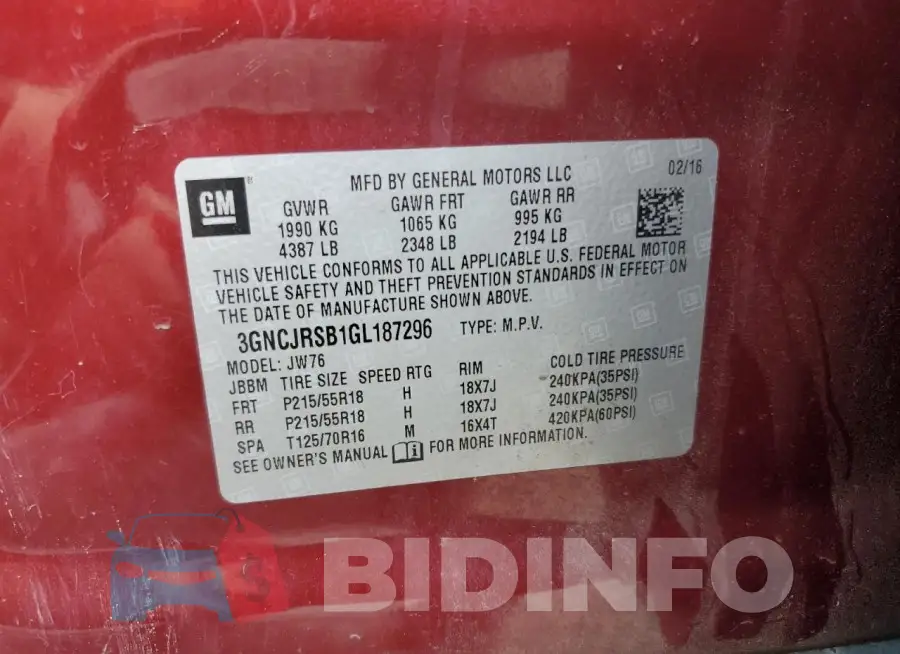 3GNCJRSB1GL187296 Photo# 13
