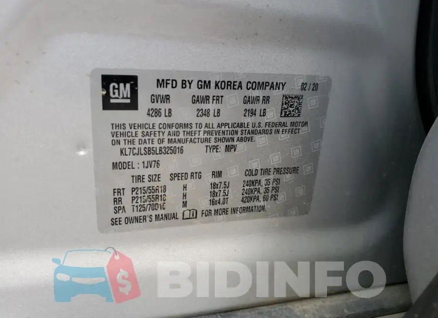 KL7CJLSB5LB325016 Photo# 12
