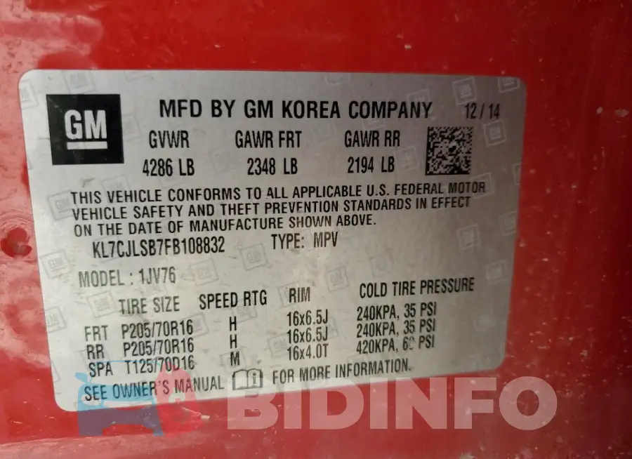 KL7CJLSB7FB108832 Photo# 13