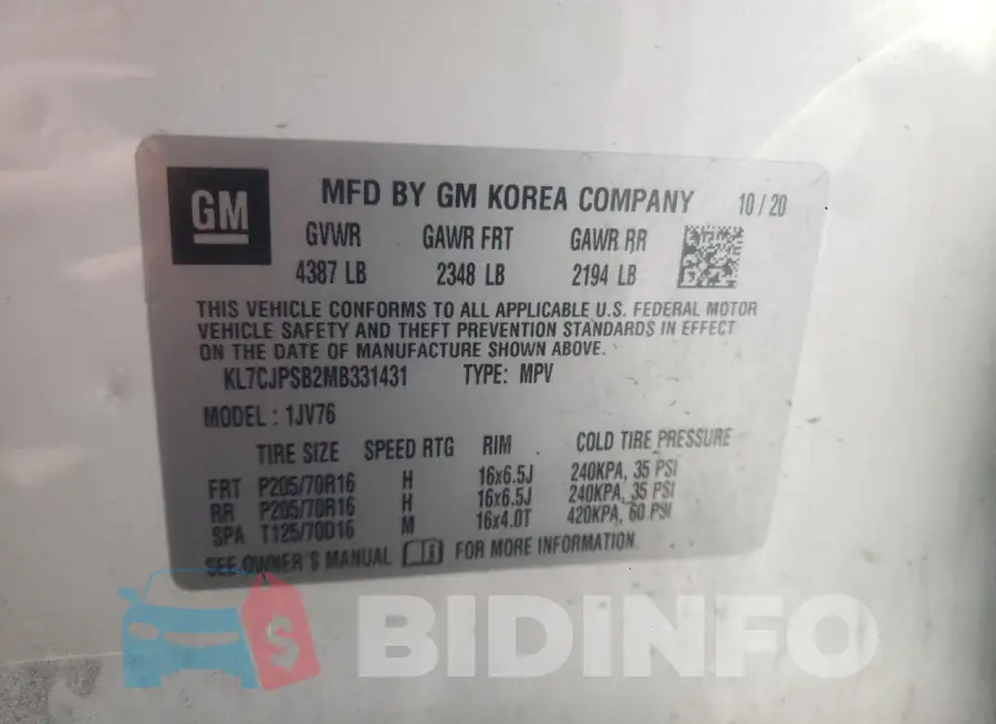 KL7CJPSB2MB331431 Photo# 12