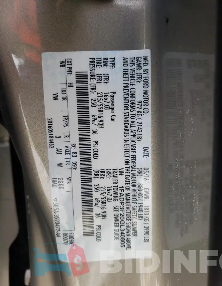 1FADP3F20GL340805 Photo# 12