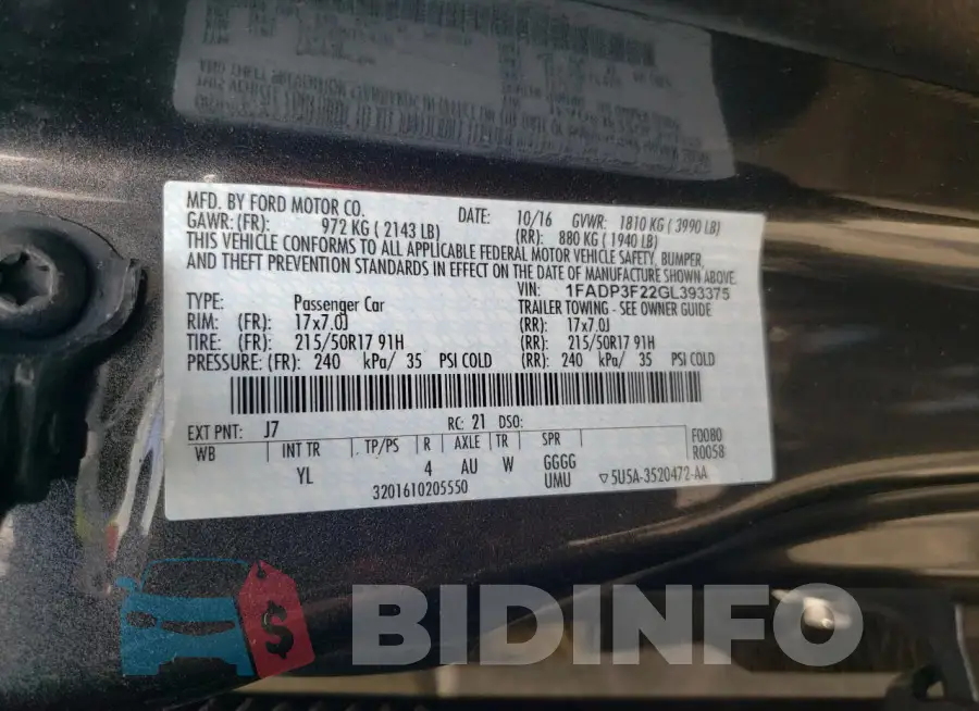 1FADP3F22GL393375 Photo# 12