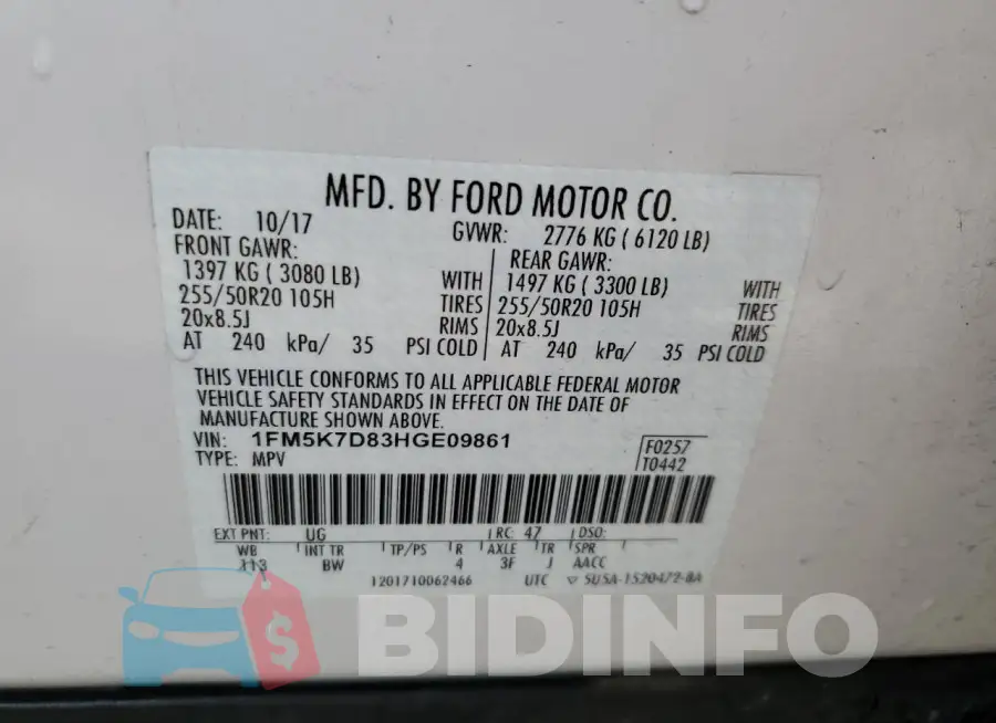 1FM5K7D83HGE09861 Photo# 14