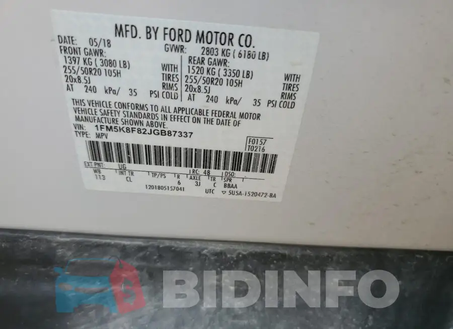 1FM5K8F82JGB87337 Photo# 13