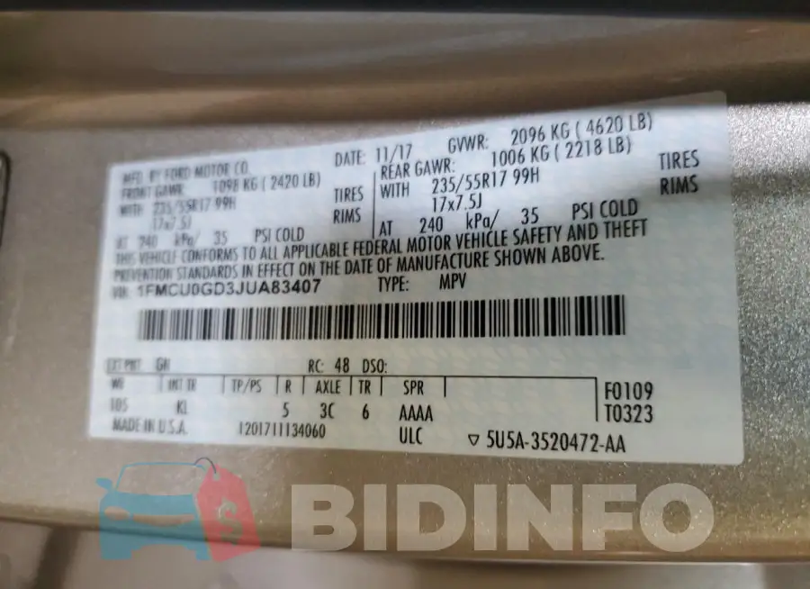 1FMCU0GD3JUA83407 Photo# 13