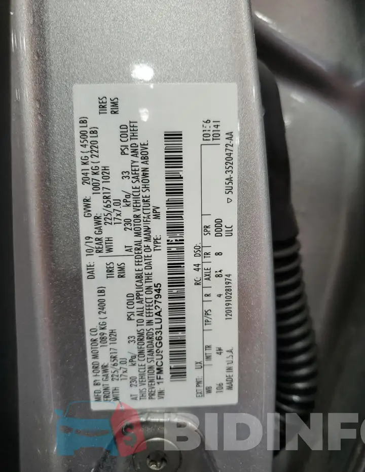 1FMCU9G63LUA27945 Photo# 12