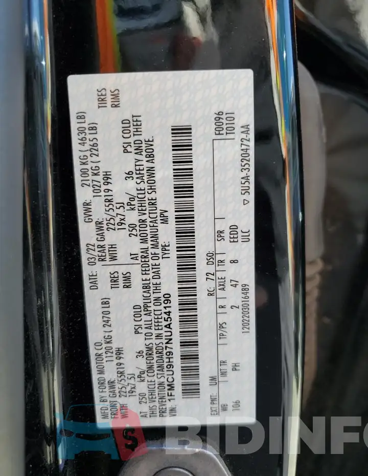 1FMCU9H97NUA54190 Photo# 12
