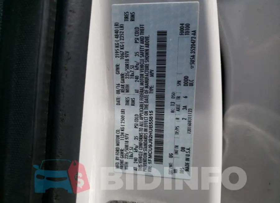 1FMCU9J92HUB55815 Photo# 13