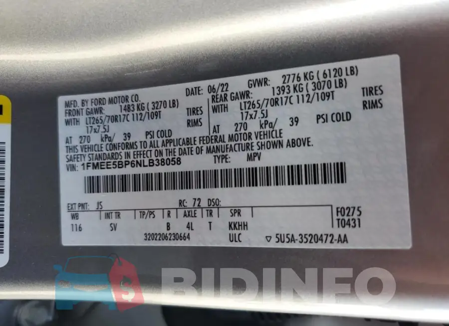 1FMEE5BP6NLB38058 Photo# 13