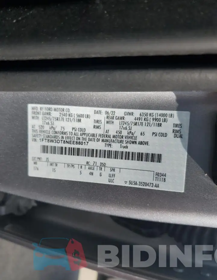 1FT8W3DT8NEE88017 Photo# 12