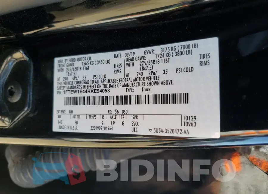 1FTEW1E44KKE94053 Photo# 12