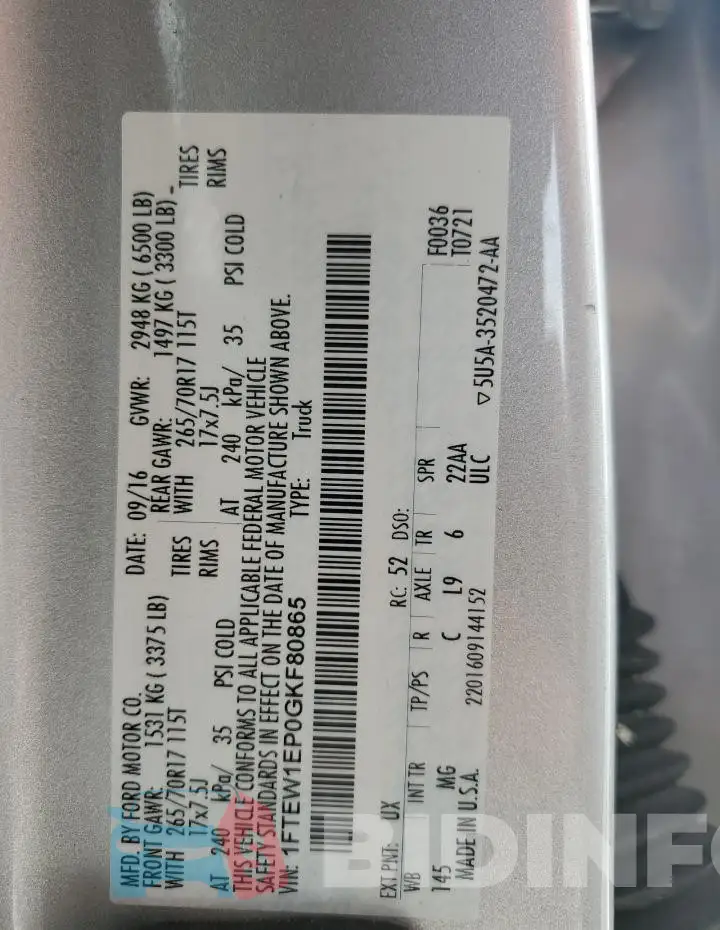 1FTEW1EP0GKF80865 Photo# 12