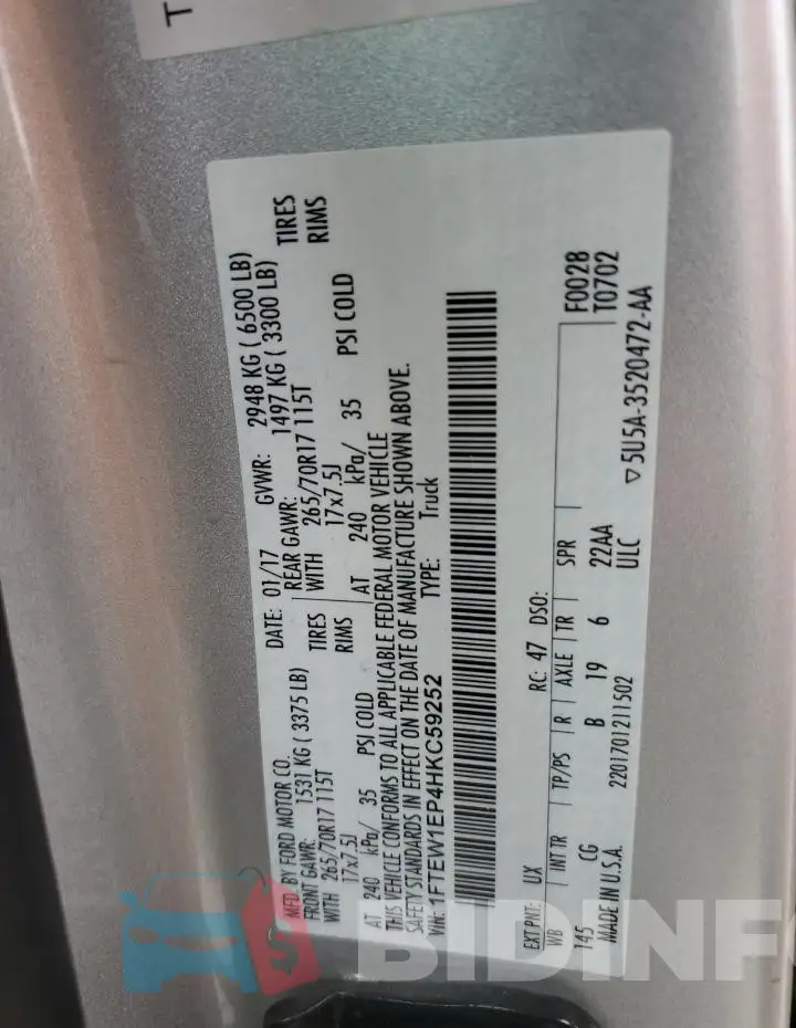 1FTEW1EP4HKC59252 Photo# 12