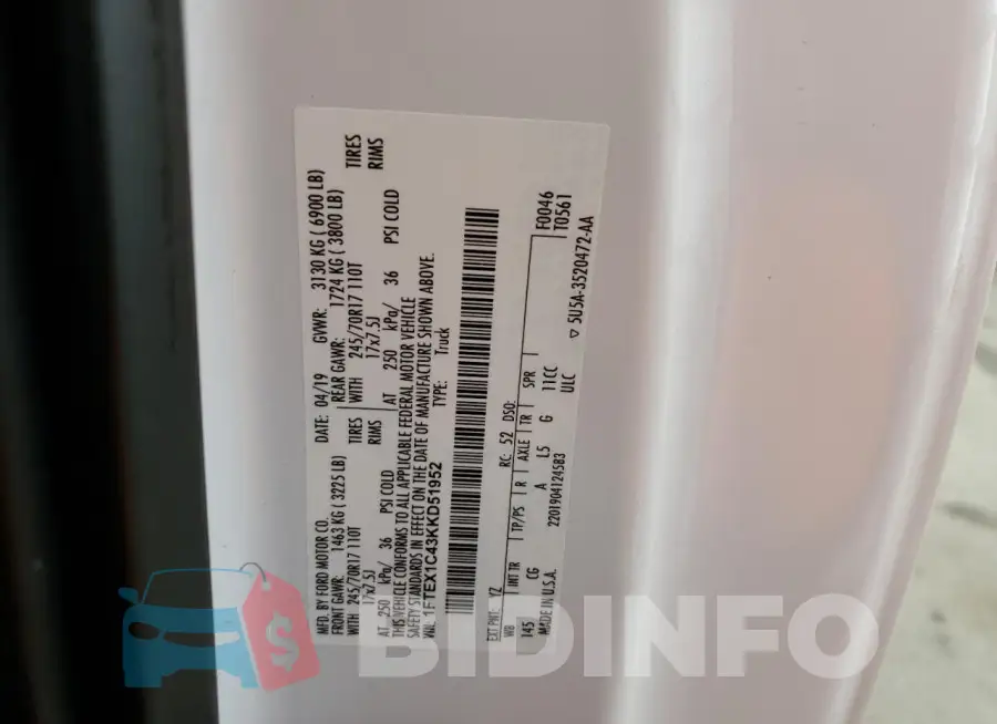 1FTEX1C43KKD51952 Photo# 12