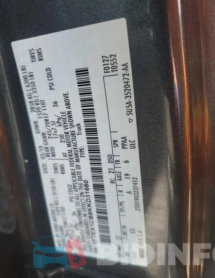 1FTEX1CB8KKD31680 Photo# 13