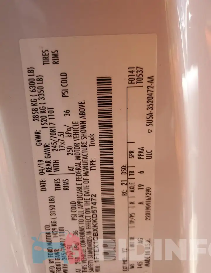 1FTEX1CBXKKD57472 Photo# 12