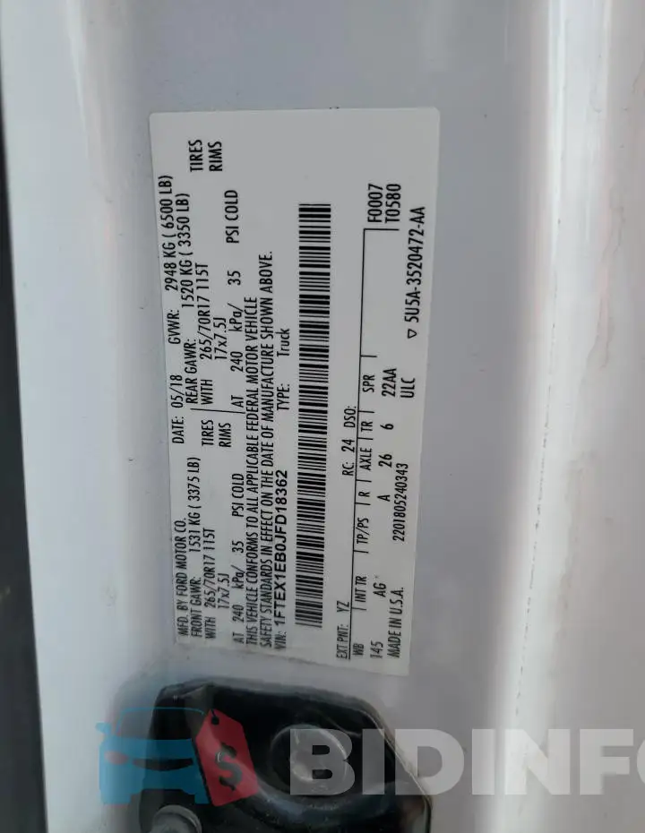 1FTEX1EB0JFD18362 Photo# 12
