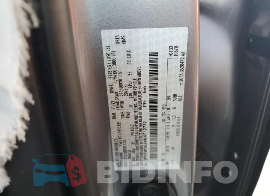 1FTFW1E54NKF12732 Photo# 12