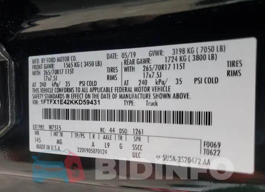 1FTFX1E42KKD59431 Photo# 12