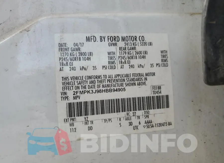 2FMPK3J98HBB94905 Photo# 14