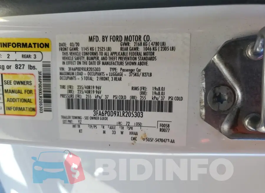 3FA6P0D9XLR205303 Photo# 13