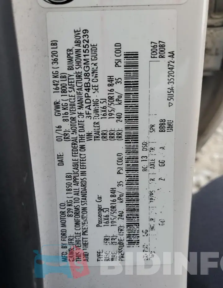 3FADP4BJ8GM155239 Photo# 12