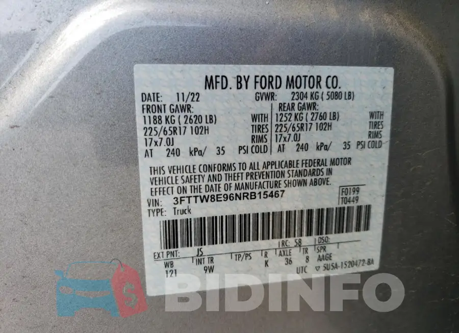 3FTTW8E96NRB15467 Photo# 12