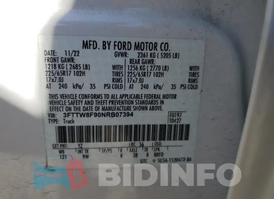 3FTTW8F90NRB07394 Photo# 12