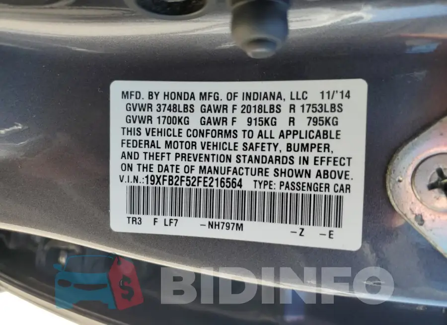 19XFB2F52FE216564 Photo# 12