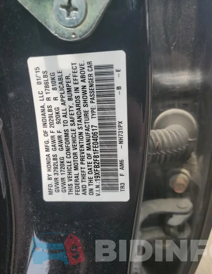 19XFB2F81FE040617 Photo# 12