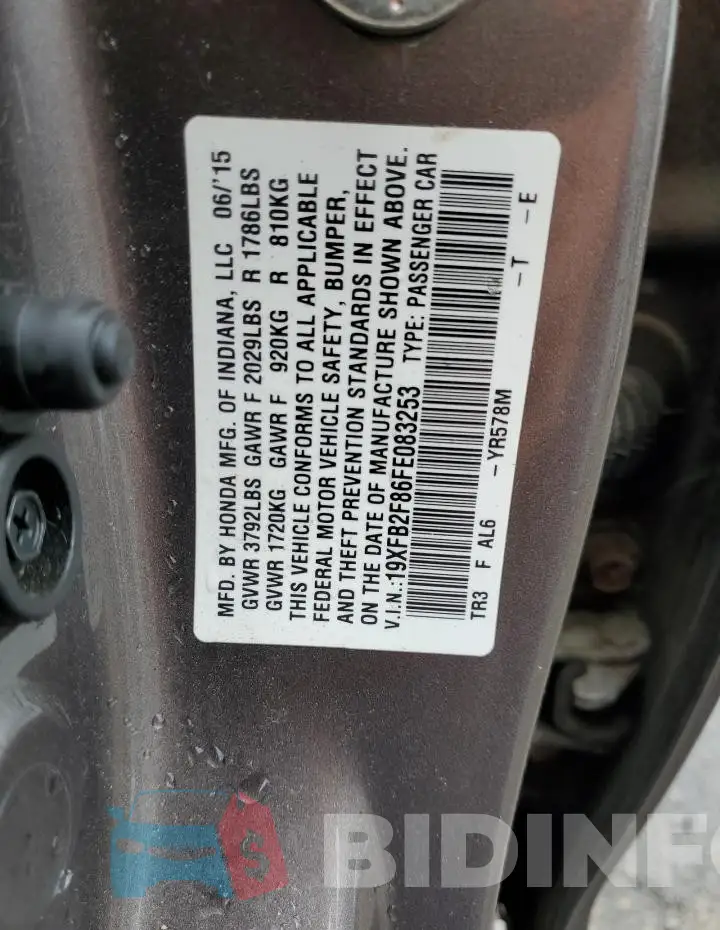 19XFB2F86FE083253 Photo# 12