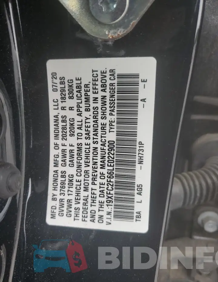 19XFC2F66LE022900 Photo# 12