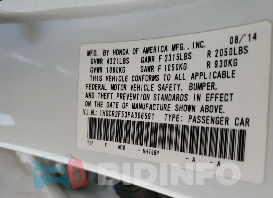 1HGCR2F53FA006591 Photo# 13