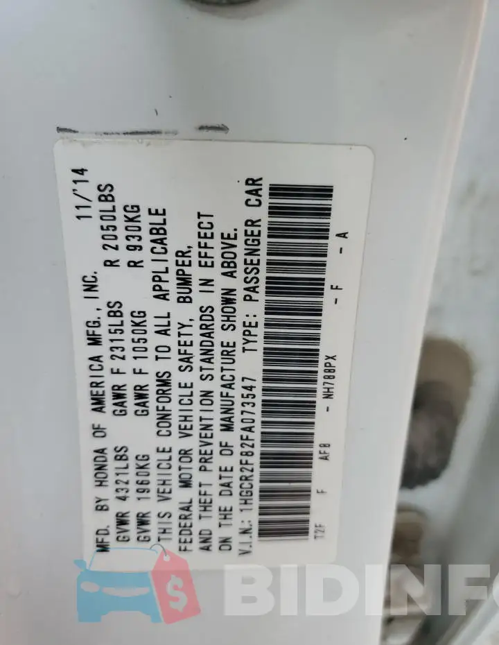 1HGCR2F82FA073547 Photo# 12
