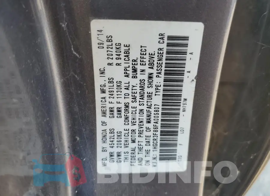 1HGCR3F86FA005807 Photo# 12