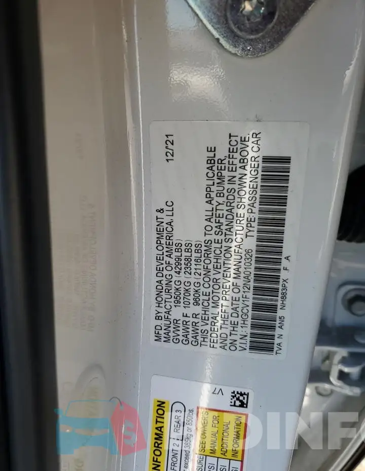 1HGCV1F12NA010326 Photo# 12