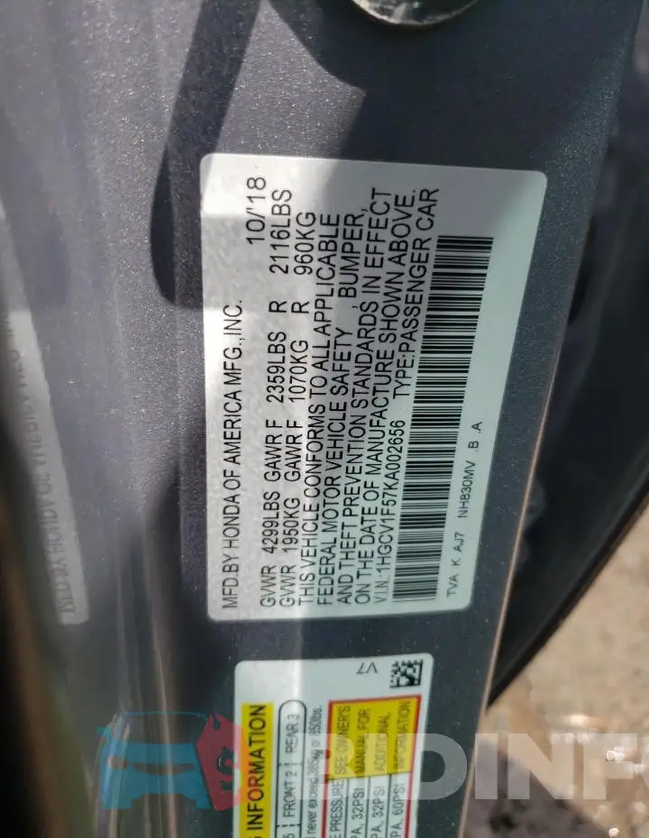 1HGCV1F57KA002656 Photo# 12