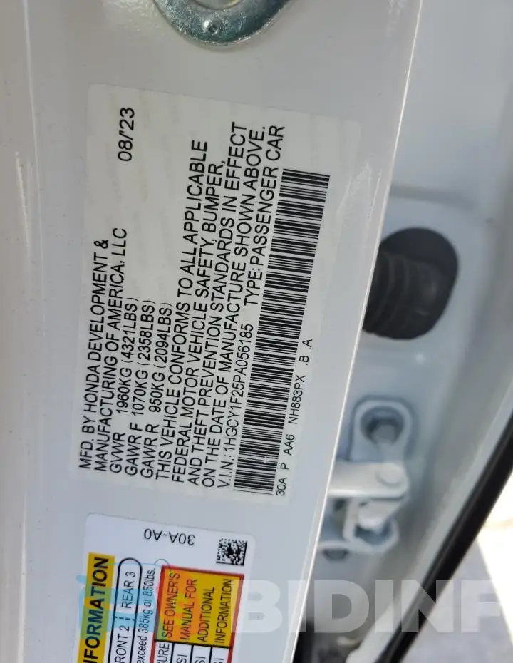 1HGCY1F25PA056185 Photo# 12
