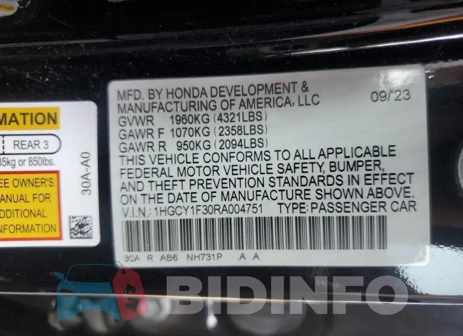 1HGCY1F30RA004751 Photo# 12