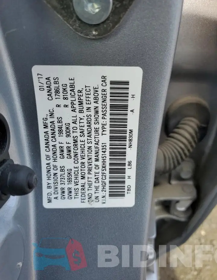2HGFC2F5XHH514351 Photo# 12