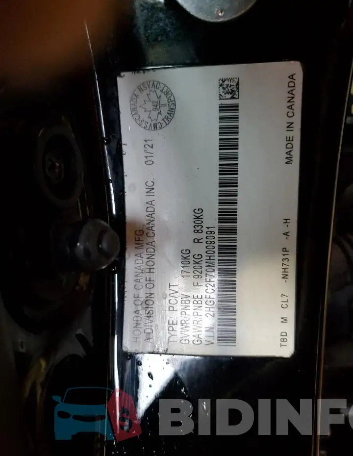 2HGFC2F70MH009091 Photo# 12