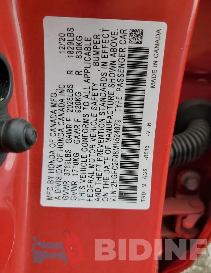 2HGFC2F88MH524879 Photo# 12