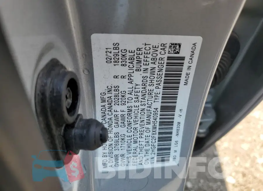 2HGFC2F8XMH540954 Photo# 12