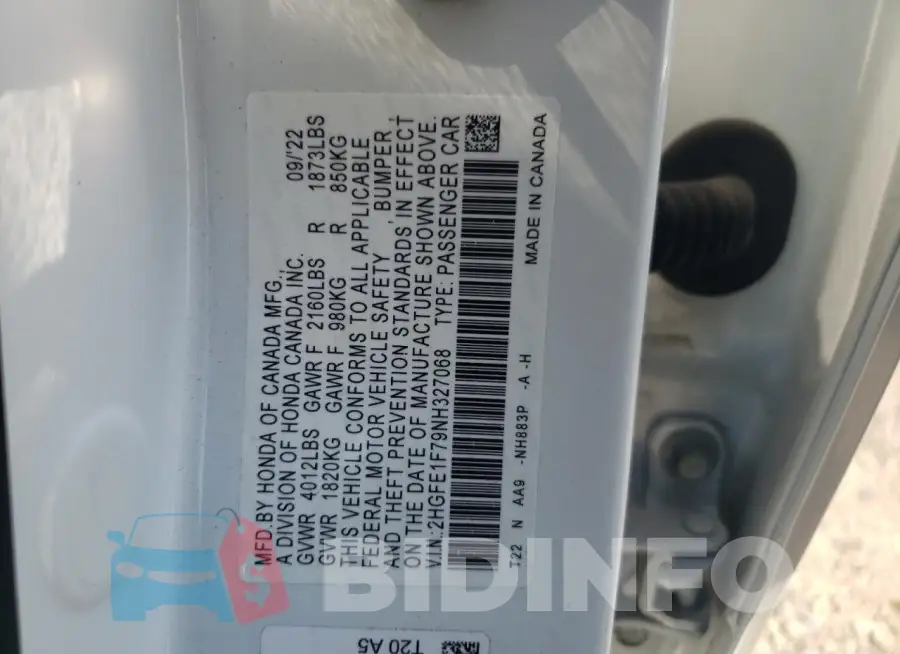 2HGFE1F79NH327068 Photo# 12