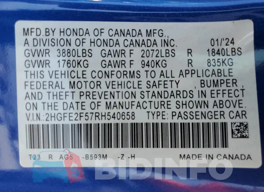 2HGFE2F57RH540658 Photo# 13