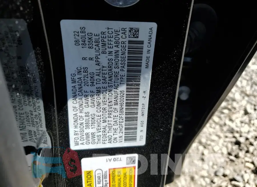 2HGFE2F58NH600926 Photo# 12